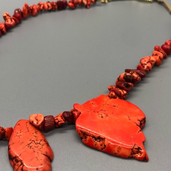 Orange Turquoise Freeform Flat Slab Necklace - Picture 4 of 10